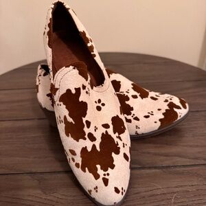 Brown/White Cow Print Suede Women's Clogs